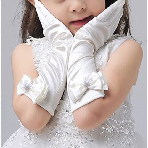 Girls Princess Dress up Bows Kids Size Formal Gloves Satin Dancing Host Performance Gloves LXH