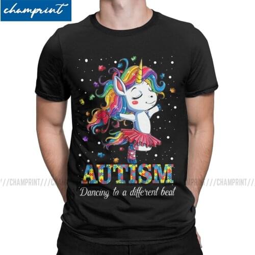 Autism Dancing To A Different Beat Unicorn T Shirts Men 100% Cotton Vintage T-Shirt Round Collar Autismo Autistic Awareness Tees