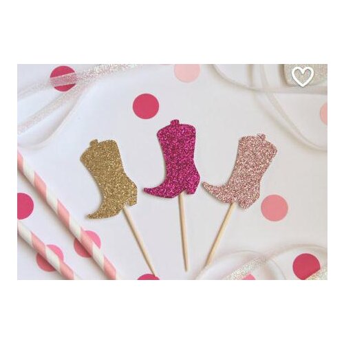 Glitter boots Cupcake Toppers Cowgirl/Cowboy/Western/Country themed Birthday/Shower/Party food picks