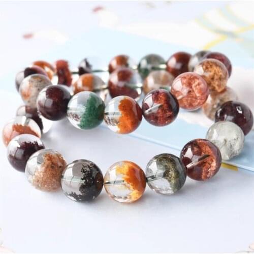 Natural Colorful Phantom Quartz Women Man Reiki Power Round Beads Stretch Crystal Bracelet 10mm 11mm 12mm 13mm 14mm AAAAA