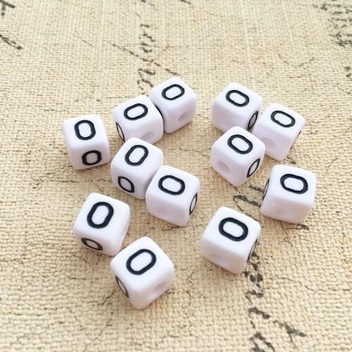 Black Initial O Printing White Square Acrylic Letter Beads 100PCS 10*10MM Cube Alphabet Plastic Knit Bracelet Jewelry Beads