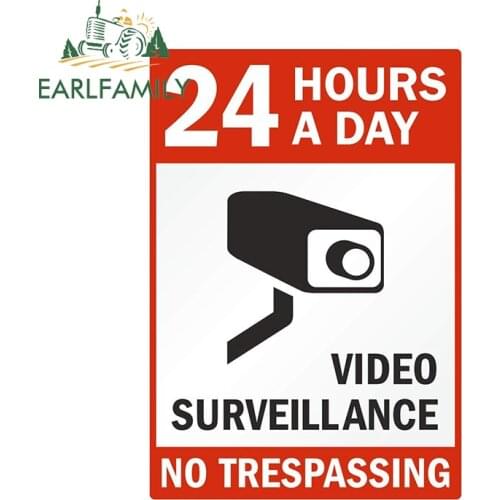 EARLFAMILY 13cm x 9.1cm for Warning 24 Hour Video Surveillance Sign Car Stickers Funny Decal Waterproof Motorcycle Sticker Decor