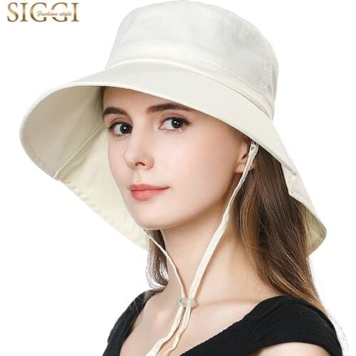 FANCET Summer Spring Beach Women Sun Hat Femme Foldable Uv Cap Cotton Chin Cord Wide Brim Breathable Collapsible For Female 1005
