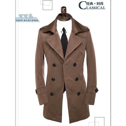 Khaki grey beige 2020 spring autumn overcoat male casual manteau homme outerwear medium-long men coat slim trench coat men 3XL