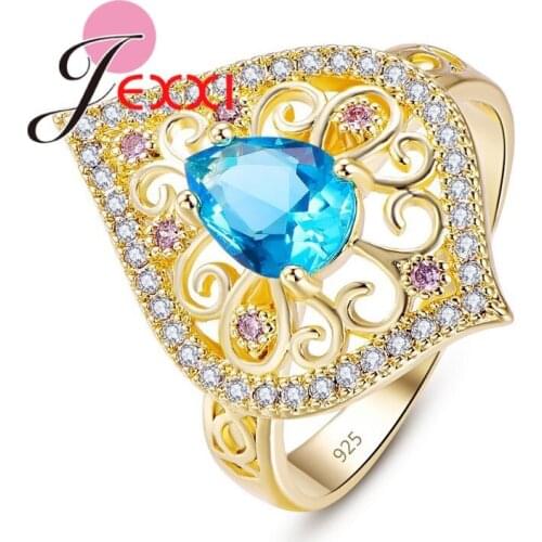 Exquisite Cubic Flower Novel Romantic Golden Wedding Anniversary Rings for Women Purple AAA Zircon Engagement Bijoux Retro Anel