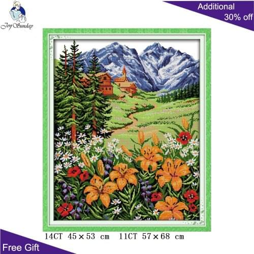 Your Gift Spring Mountain Home Decor F300 14CT 11CT Counted and Stamped Snow Mountain In Spring Embroidery DIY Cross Stitch kits