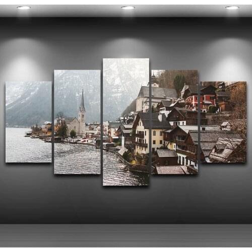 Canvas Painting Poster Wall For Living Room 5 Panel Bad Goisern Landscape Art Home Decoration Modular Unframed Pictures