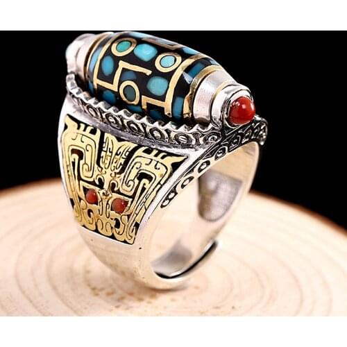 New Buddhism and Taoism dzi good luck ring personality real s925 sterling silver exquisite ring rotatable man ring