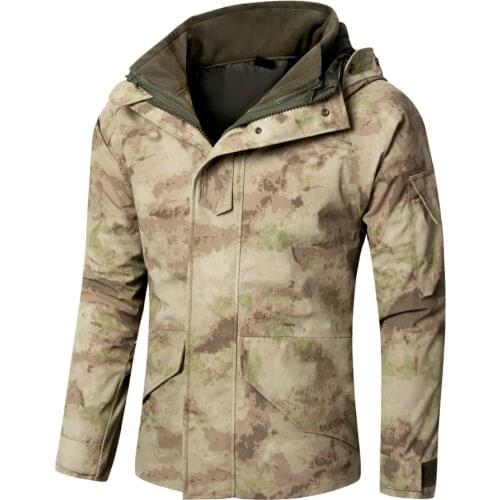 Mens Outdoor Tactical Jacket Two-piece Fleece Liner Hiking Jacket Mountaineering Windbreaker Waterproof Fishing Hunting coat
