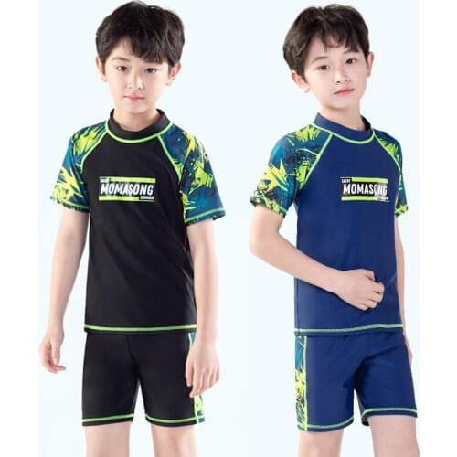 2021 Summer New Short Sleeve Children Swimsuit Swimming Trunks Two Piece Set Boy Swimwear Quick Dry Breathable Beach Wear