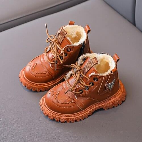 New Children Boots Children Martin Boots Girl Pu Leather Waterproof Warm Winter Cotton Boots Kids Snow Shoes Girls Boots G238