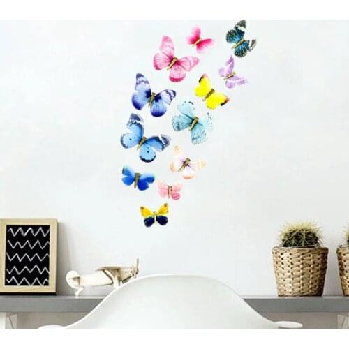 New Design 12pcs/set Tulle Cloth Butterfly Stickers Home Decoration Accessories for Living Room Wall Decor Wall Stickers