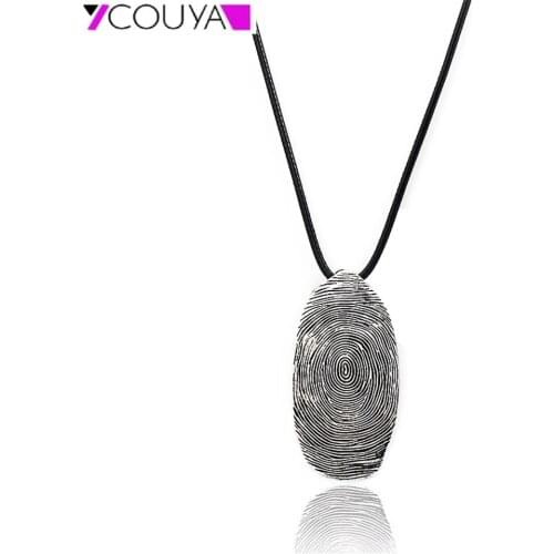 Fingerprint Pendant Necklace Women and Men Necklace with Leather Chain Clothes Accessories Handicrafts Indian Jewelry