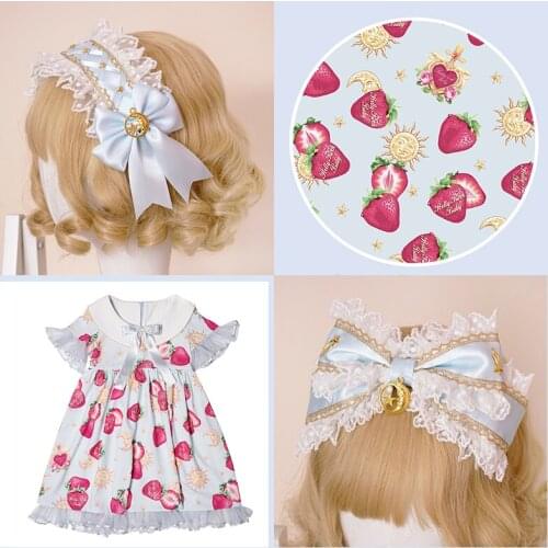 Star&Strawberry Sweet Handmade Sky Blue Headwear Bow Hairband KC Hair Ribbon Headband Sleeve Lolita Lace Original Design Cute