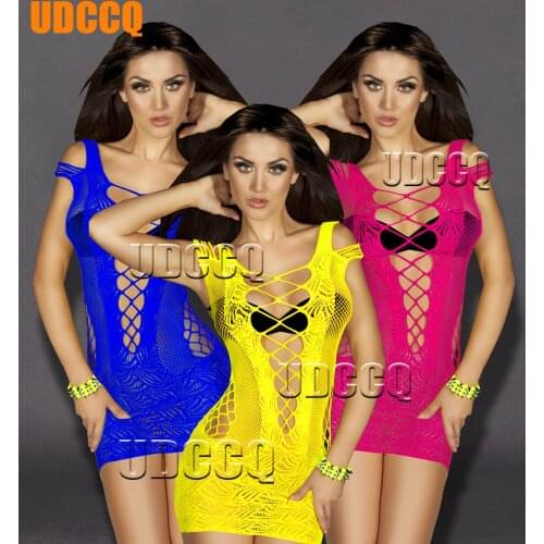 Sexy crochet FishNet Bodystocking white Lingerie Sheer Babydoll minidress backless Underwear Translucent Chemises Catsuit 8809