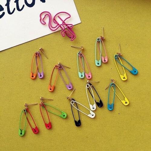 Fashion Colorful Creative Cute Candy Color Earrings Safety Pin Geometry Stud Earrings For Women Funny Party Unique Jewelry Gift