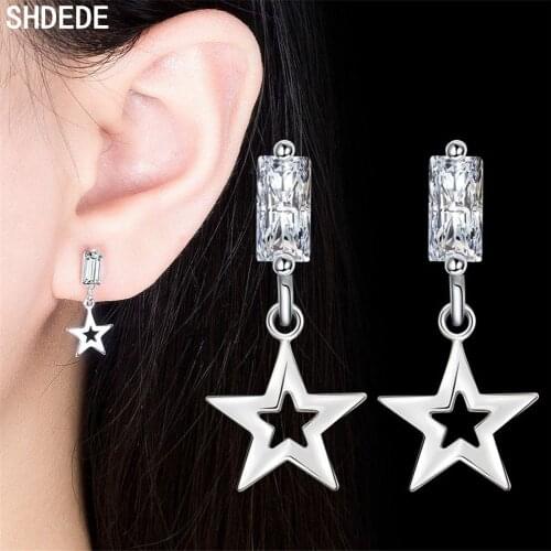 SHDEDE Fashion Dangle Stars Drop Earrings Cubic Zirconia Party Gift Fashion Jewelry Not Allergic Accessories CZ Crystal -WH