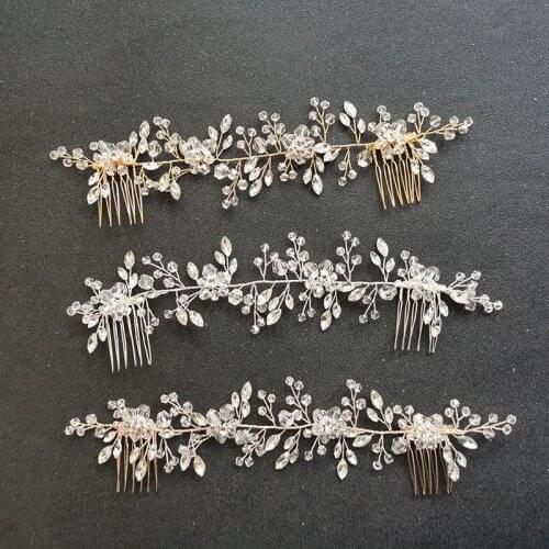 SLBRIDAL Handmade Wired Crystal Rhinestones Bridal Hair accessories Hair Comb Chain Wedding Headband Women Bridesmaids Jewelry