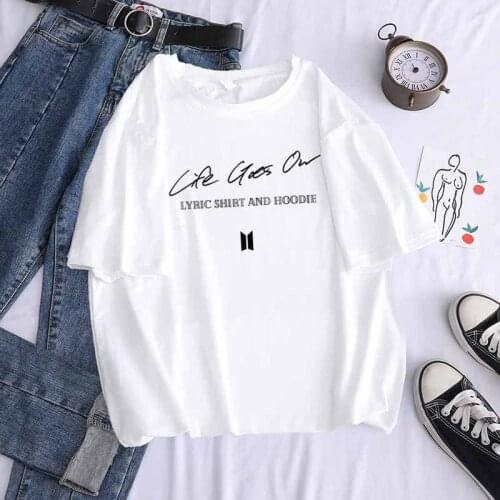 Bangtan boys loose T-shirt Harajuku summer 2021 life goes on female fashion short-sleeved casual retro top tee cheap cloth girl