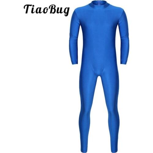 TiaoBug Men One-piece Solid Color Ballet Gymnastics Leotard Adult Stage Dance Costume Long Sleeve Skin-Tight Unitard Bodysuit