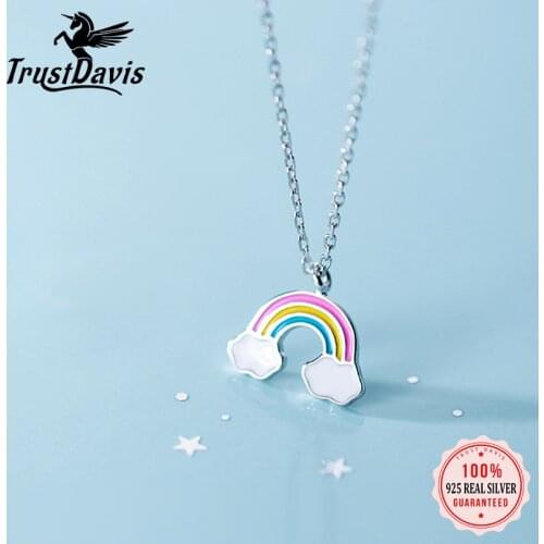 TrustDavis 100% 925 Real Sterling Silver Necklace Jewelry Sweet Rainbow Pendant Girls Birthday Gift Necklace DS2328