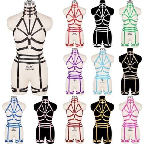 Pentagram Accessories Harness Body Cage Bra for Women Elastic Bondage Bralette Strappy Tops Pastel Goth Harajuku Lingerie Dance