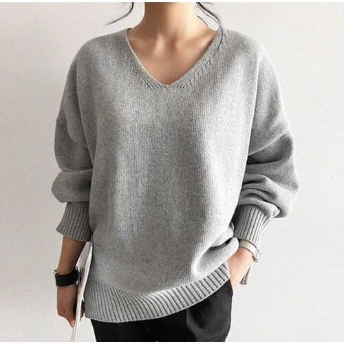 2021 Autumn Winter Women Pullover Casual Loose Sweater New V-neck Pullover Women Bottoming Sweater Knitted Korean Tops 16538