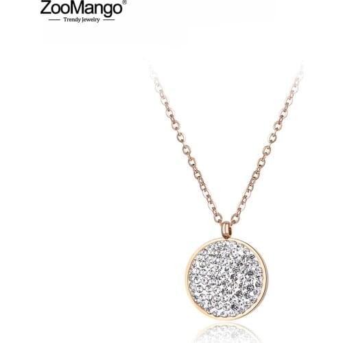 ZooMango Luxury Stainless Steel Wedding Necklace Jewelry Pave Setting Rhinestone Circle Chokers Necklace For Women ZN18050