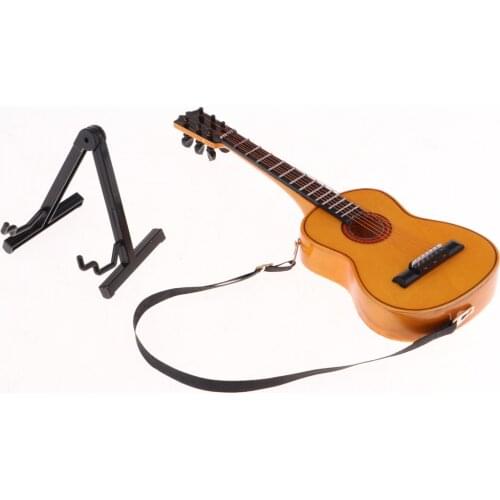 1/6 Scale Musical Instrument Wooden Guitar Model For Dollhouse Desktop Decor