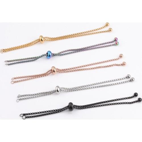 1 Piece Stainless Steel Adjustable Bolo Chain Bracelets 11.5cm Slider Chain with Stopper Bead Bangle for DIY Jewelry Making