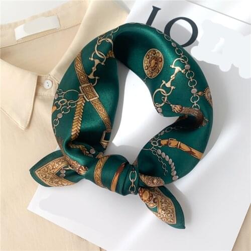 100% Silk Square Scarf Chain Print Small Foulard Female Neck Scarves Hair Band Bandana Women High Quality Kerchief Tie 2021