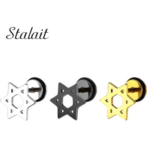 2018 Fashion Jewelry Titanium Steel Hexagon Star Cake Zircon Drop Oil Barbell Earrings Stainless Steel Women Mini Stud Earrings
