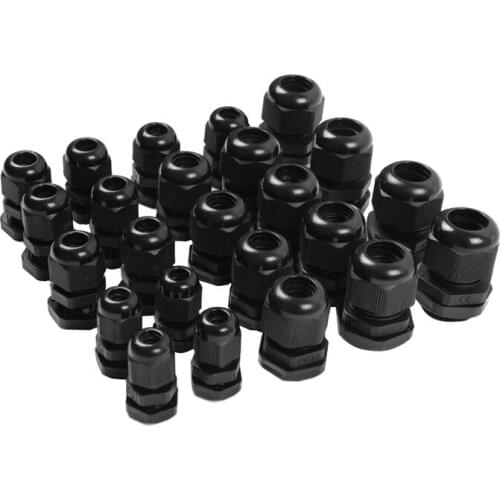 24 Pcs Plastic Waterproof Adjustable 3.5 - 1m Cable Gland Joints, PG7, PG9, PG11, PG13.5, PG16, Pack of 24