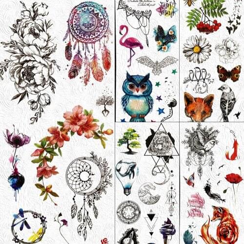 3D DIY Rose Flower Temporary Tattoos For Women Dreamcatcher Sticker Girls Body Art Arm Tattoo Paper Fake Waterproof Tatoo Animal