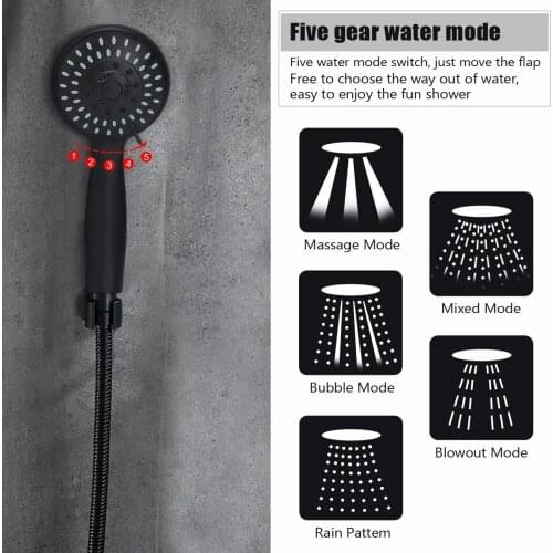 5 modes matte black shower head handheld shower head adjustable nozzle function rainfall high pressure water saving shower head