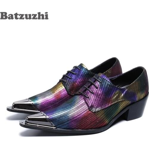 Batzuzhi 6.5CM High Heels Men Shoes Pointed Metal Toe Leather Dress Shoes Men Muti Color Party and Wedding Dress Shoes Male,US12