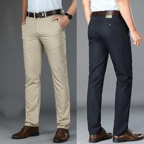 Quality Mens Casual Pants Spring Summer Straight Loose Trouser Business Stretch Ice Silk Long Pants Puls Size Anti-wrinkle