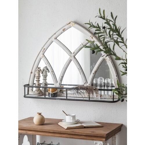 Wood frame white retro vintage wall mirror with storage