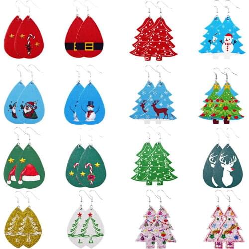 E7559 ZWPON 2020 Christmas Earrings for Women Glitter Leather Christmas Trees Earrings Jewelry Wholesale