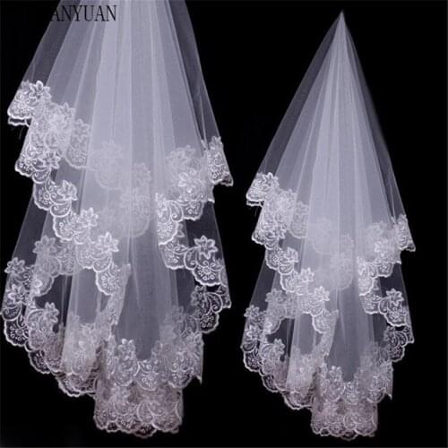 Hot Sale Wedding Veil Voile Marriage White 150 CM Bridal Veils Without Comb Lace Edge Bridal Wedding Veil 2021