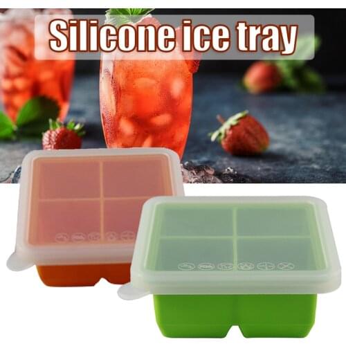 HOT Food Grade Silicone Ice Tray Ice Mold with Cover Box Baby Food Supplement Box Kitchen Supplies