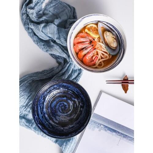 Imported ceramic Japanese tableware big soup noodle bowl steamed bowl underglaze color ramen noodle bowl ceramic bowl