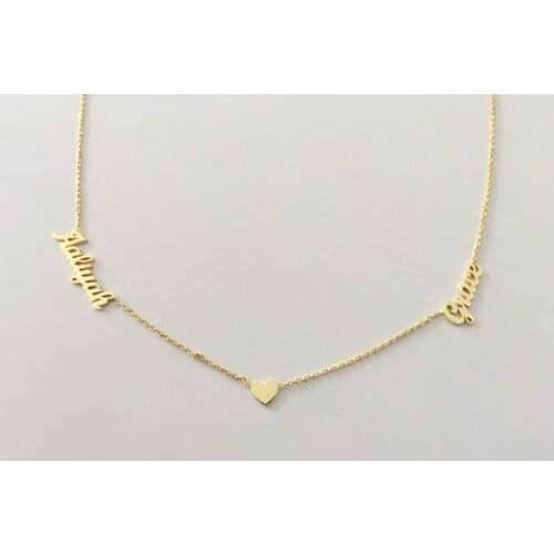 Personalized Any Couple Two Names Necklace With Tiny Heart Charm Stainless Steel Customized Jewelry Mothers Day Gift For Lovers