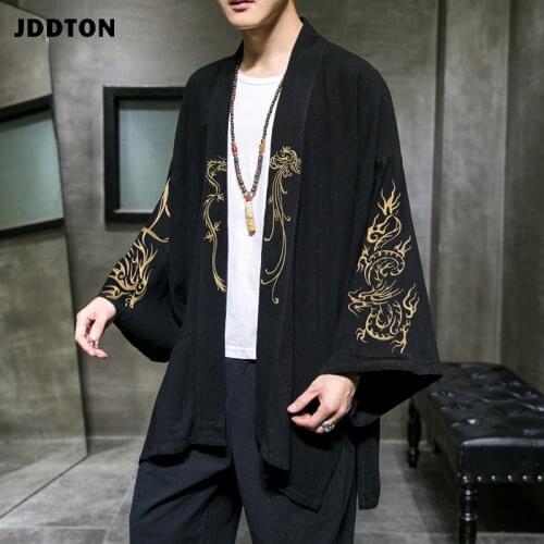 JDDTON Summer Mens Linen Kimono Long Cardigan Outerwear Coats Fashion Streetwear Short Loose Male Jackets Casual Overcoat JE675