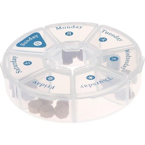 Round Tablet Pill Holder 7 Days Weekly Pill Box Dispenser For Travelling Organizer Container Dispenser Solitters Box
