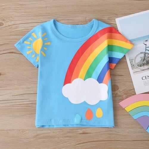 Summer Cotton Toddler T-Shirt Kids Baby Girl Boy Short Sleeve Casual Sun Rainbow Clouds T-shirts Active Tops Baby Clothes 2-6Y