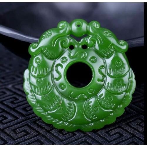 Hot Selling Natural Men Women Hand-Carved Green Jade Pendant Jewelry Necklace Amulet Gifts Unisex