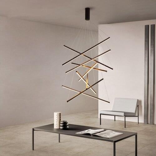 Modern Black Stair Aluminum Chandelier Duplex Building High-Rise Living Room Ceiling Top Grade Chandelier Long LED Line Lamp