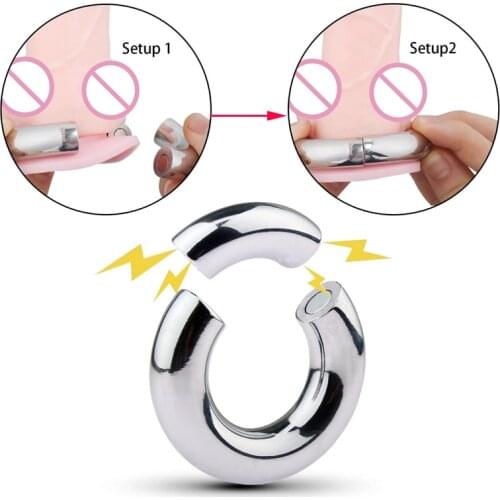 Metal Magnetic Scrotum Stretcher Penis Cock Lock Ring Heavy Male Metal Ball Scrotum Stretcher Delay Ejaculation BDSM Sex Toy