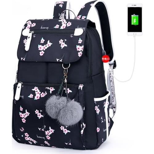 2021 Fashion School Backpacks Nylon Waterproof School Bags for Teenagers Girls USB Charge Backpack Leisure College Schoolbag